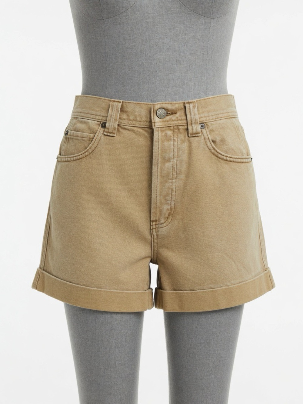 We The Free Tan High-Rise Jean Shorts cuff sz 28 Button Fly